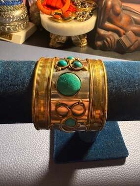 Vintage Mixed Metal Turquoise Statement Cuff Bracelet